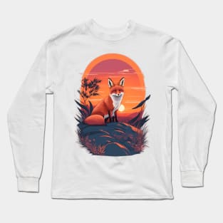 Sunset Fox: Graceful Wildlife Beneath the Setting Sun Long Sleeve T-Shirt